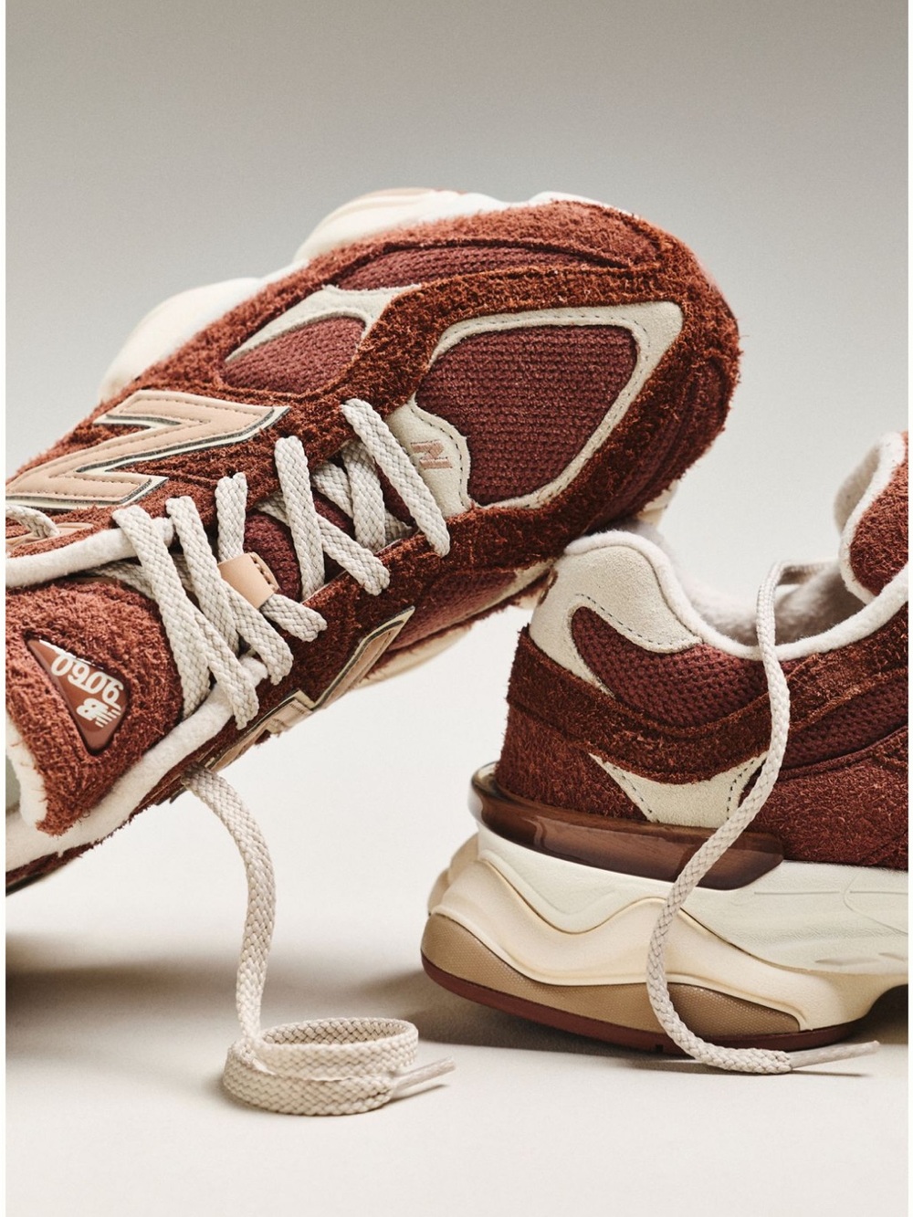 New Balance Women’s Brown and Cream 9060 Suede Mesh Sneakers